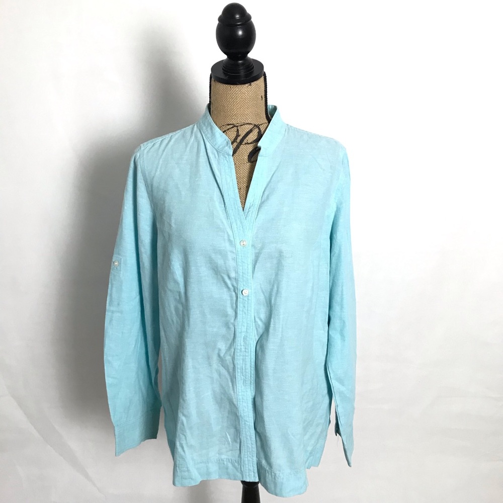Charter Club Plus Size Blue Linen Button Down